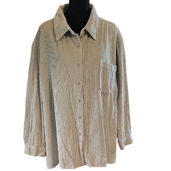 Cambridge Country Tops - Vintage Cambridge Country Womens Corduroy Button Up Light Green Top Size 3XL EUC